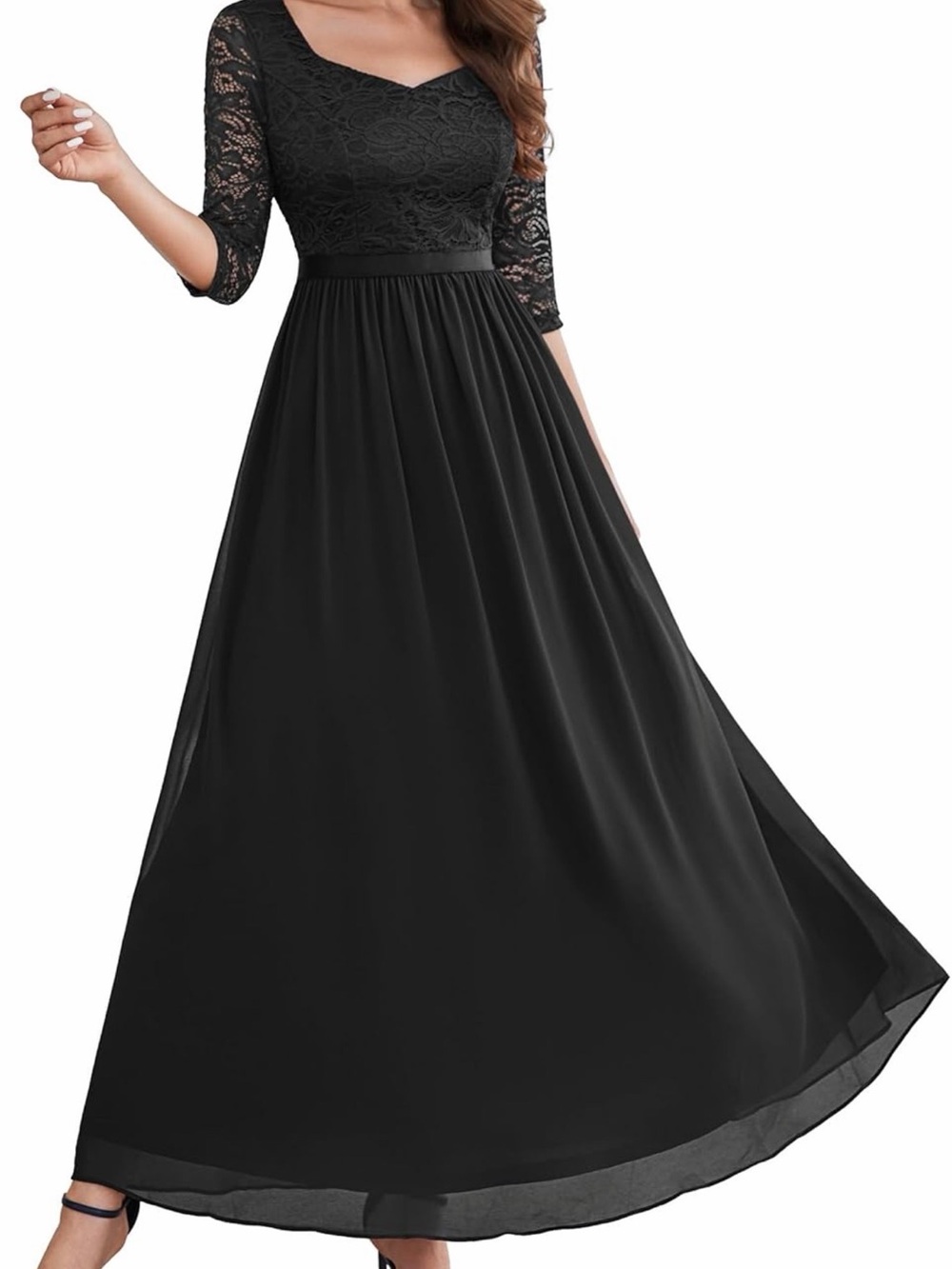 Elegant Black Lace Bodice Maxi Dress